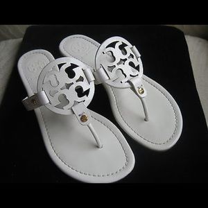 White Tori Burch Patent Leather “Miller” Sandals